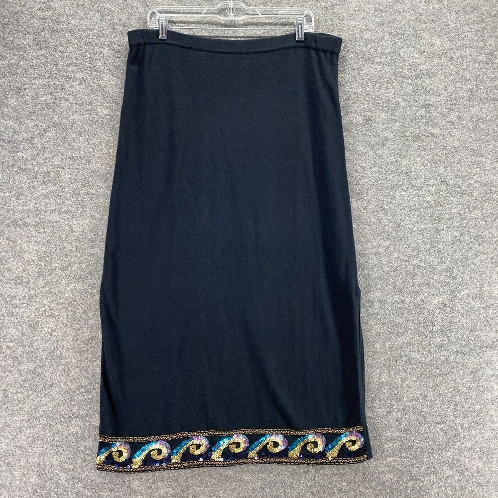 Carol Patterson Skirt Women M Medium Black Sequin Pull On Maxi Long Mid Rise